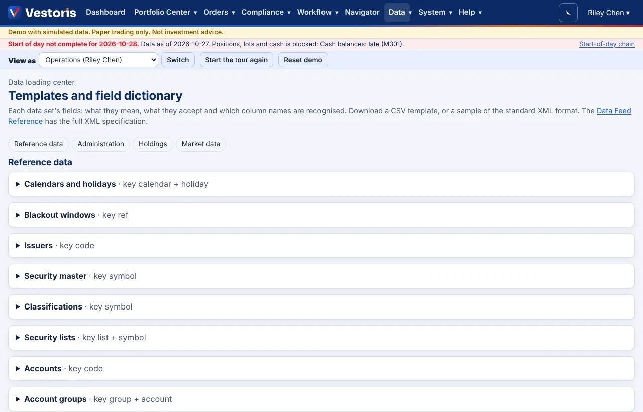 Templates and field dictionary